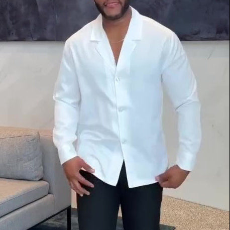White Long -Sleeve Notch-lapel Button-down Shirt