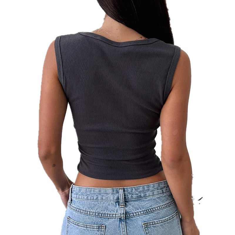 Summer U Collar Vest Top T-shirt For Women