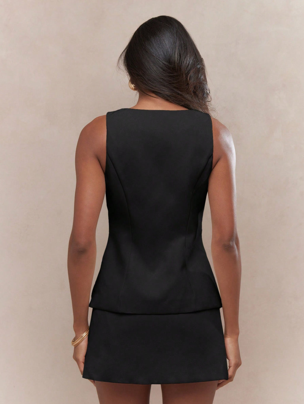 Buttoned Square Neck Sleeveless Vest And Mini Skirt Two Piece Co-Ord Set