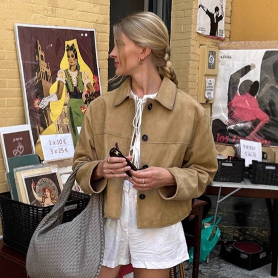 Old Money Style Suede Coat For Women