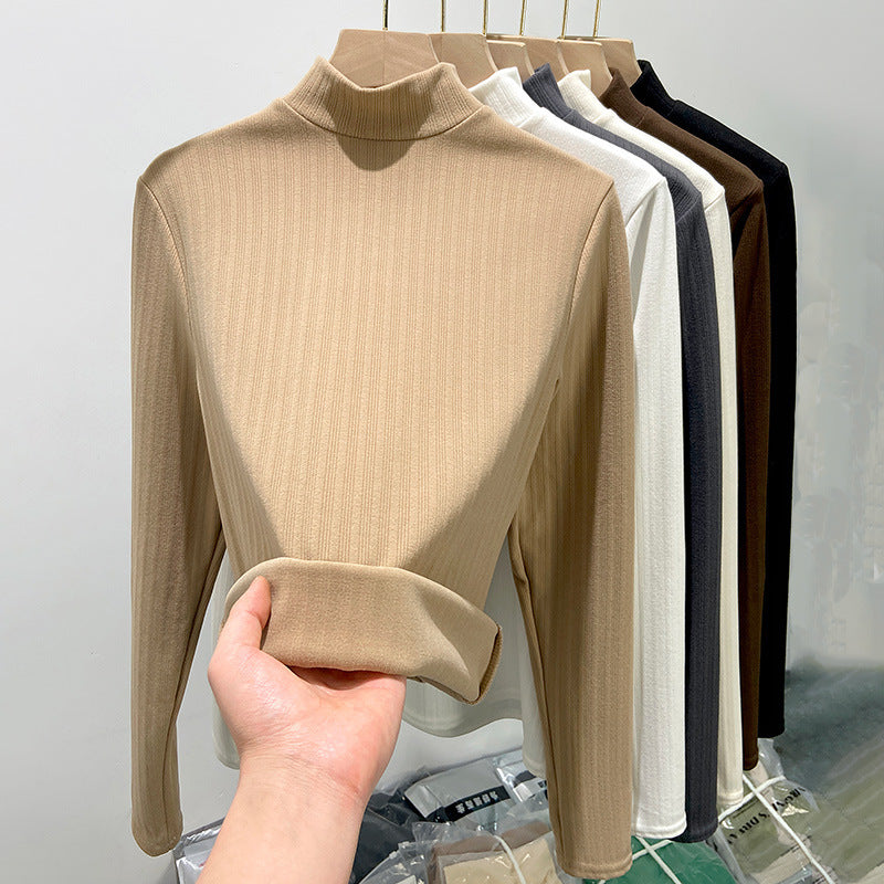 Double-sided Dralon Half Turtleneck Bottoming Shirt Women's Long-sleeved Warm Top