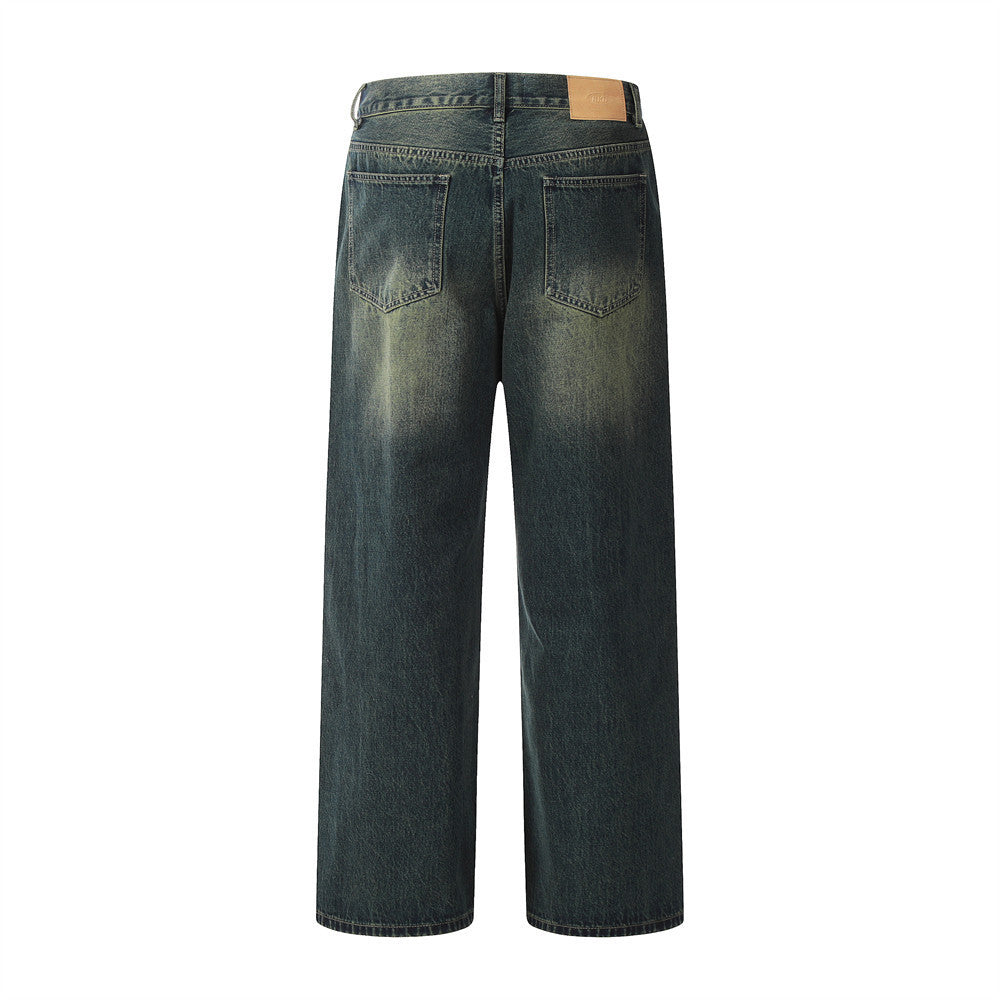 Loose Washed-out Straight Jeans For Men