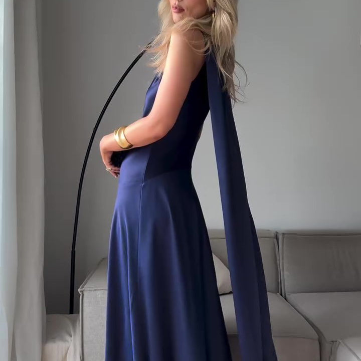 Royal Blue Satin Sleeveless Maxi Dress