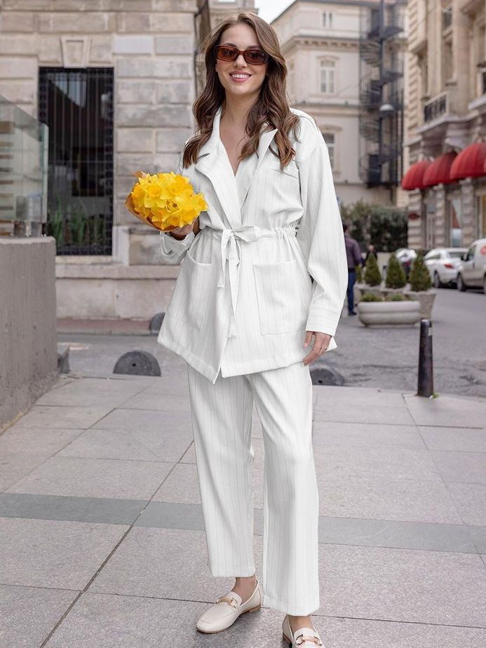 Women's Fashion Casual Striped Suit Pants Suit