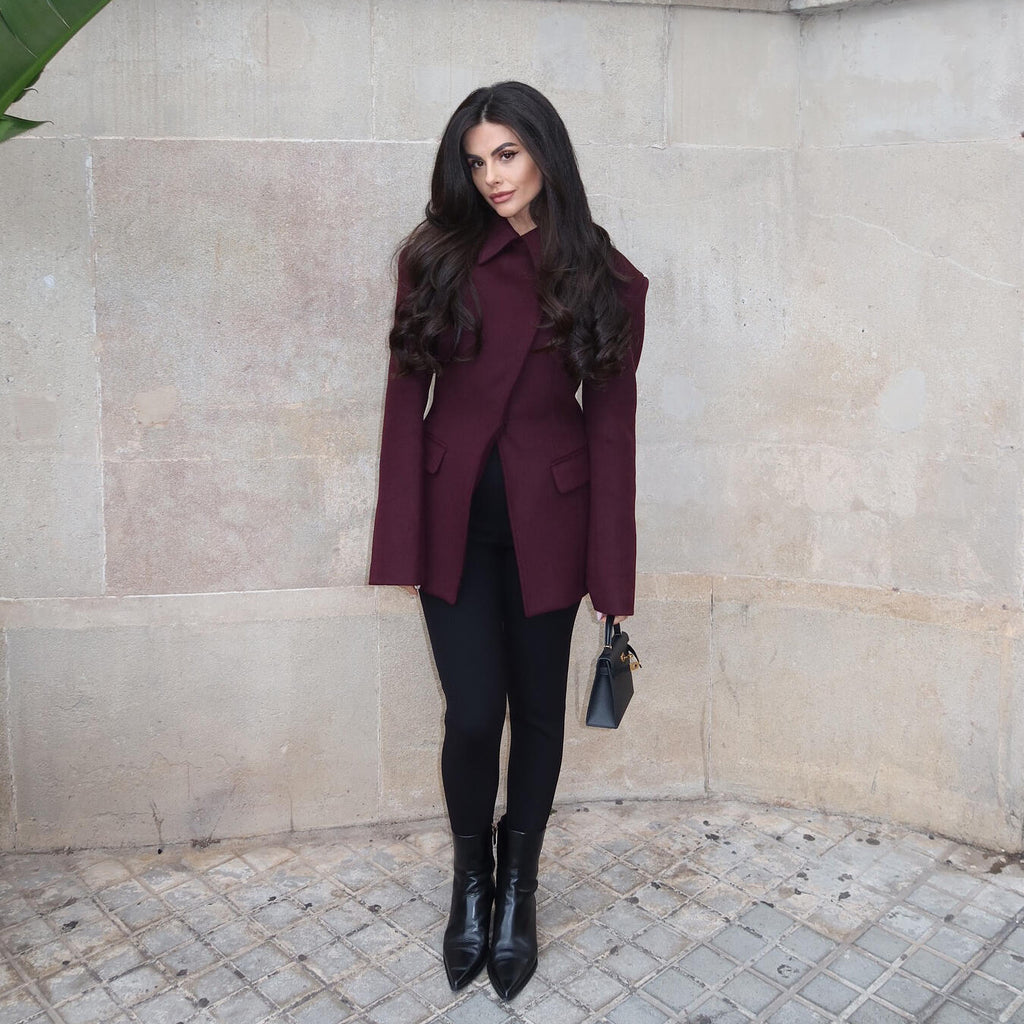 Burgundy Cross Placket Blazer