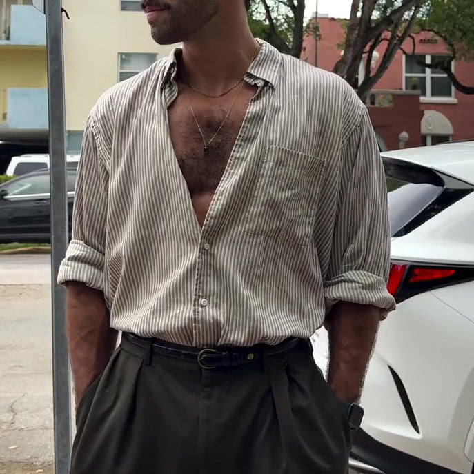 Striped Linen Button-Down Shirt