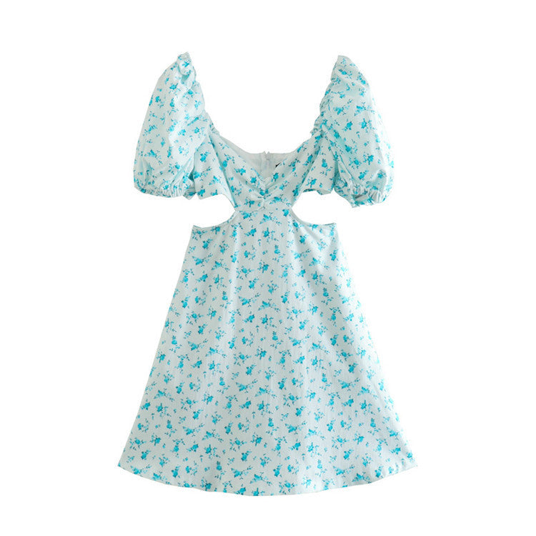 Ladies Fashion Print Puff Sleeve Dress