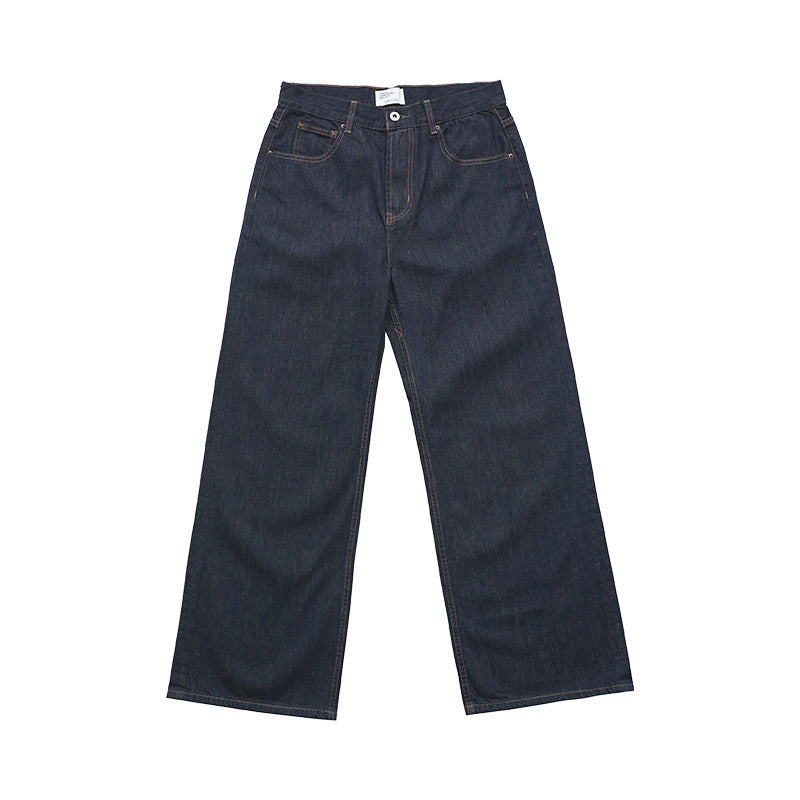 Dark Blue Classic Loose Straight Jeans For Men And Women
