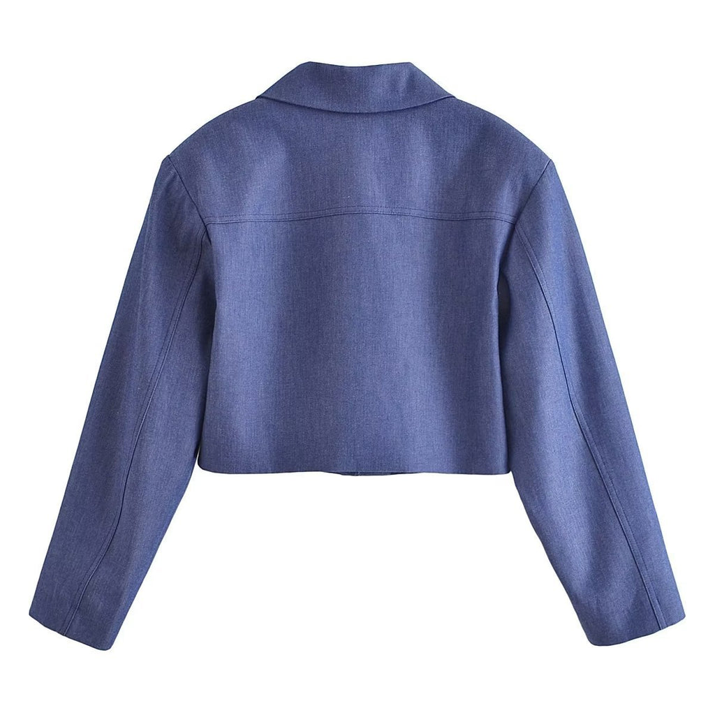 Double Pocket Cropped Coat Top High Waist Wide Leg Pants Suit