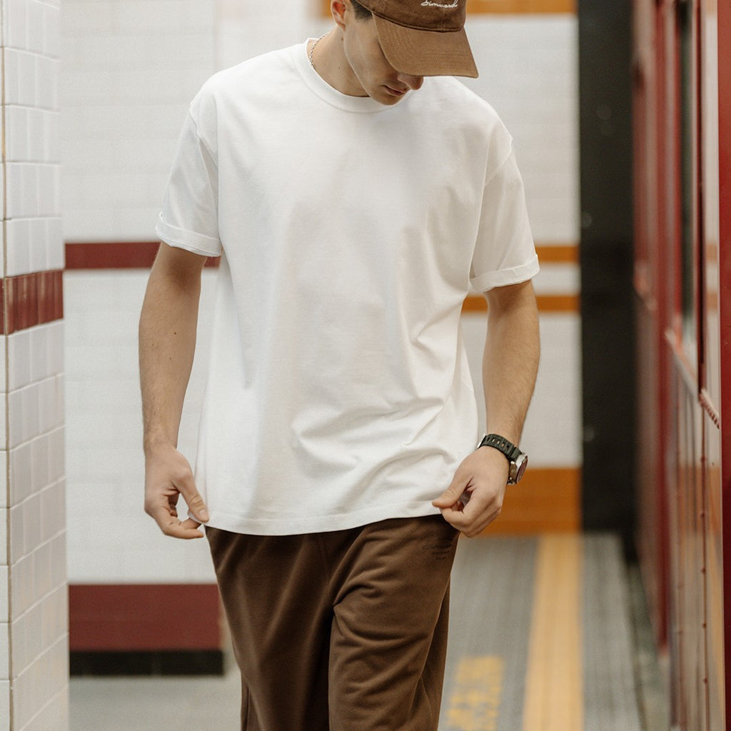 Basic Solid Color Heavy Base Short Sleeved T-shirt For Men