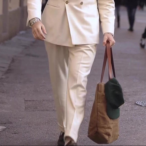 Cream Double-Breasted Men's Suit