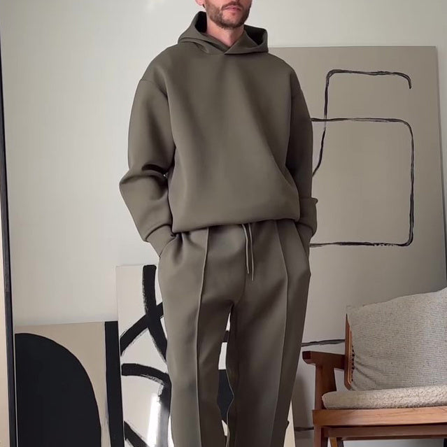 Men's Casual Hooded Sweatshirt & Elastic Waist Pants Set