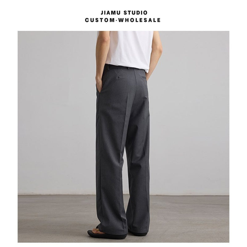 Old Money Style Pleated Neutral Straight Casual Suit Pants
