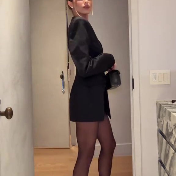 Black Double Breasted Mini Blazers Dress