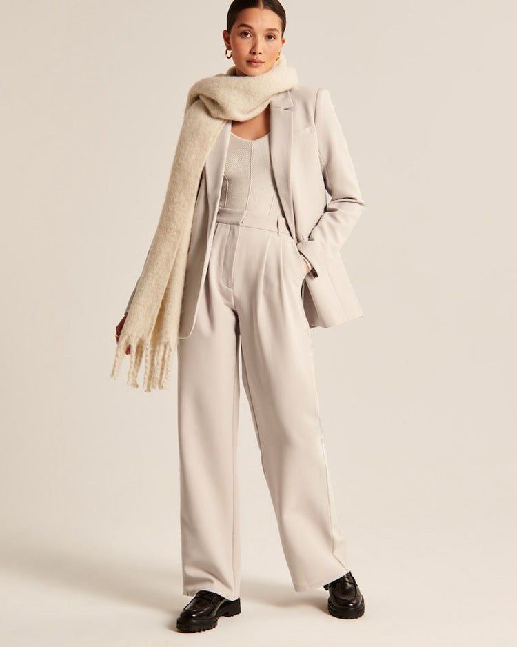 Pantalones casuales de cintura alta y pierna ancha con bolsillos para mujer