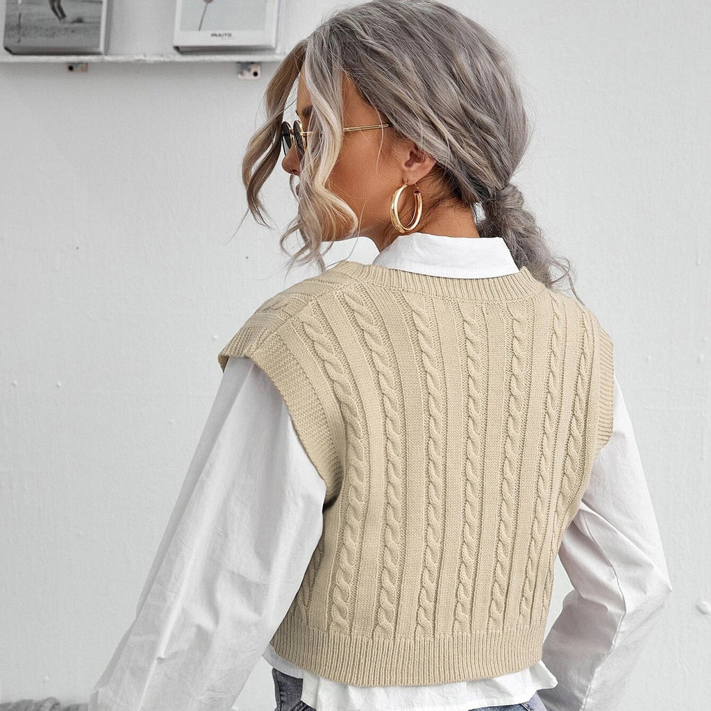 V-neck Knitted Vest Sweater Vest Sleeveless Waistcoat Women's Sweater Twist