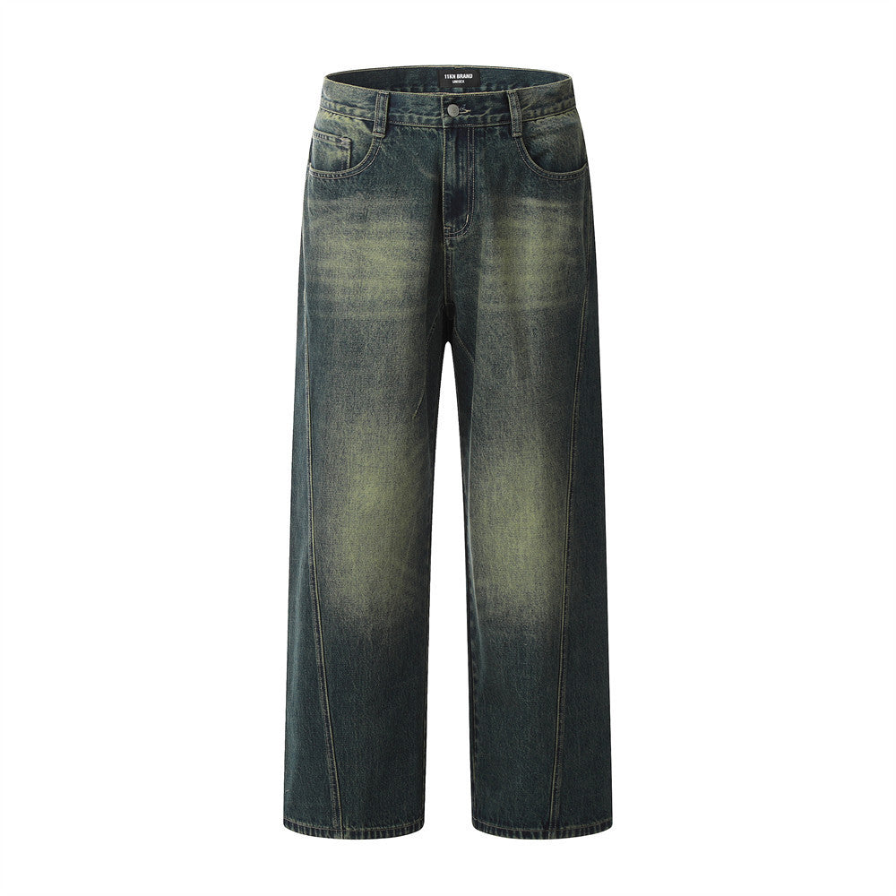 Loose Washed-out Straight Jeans For Men