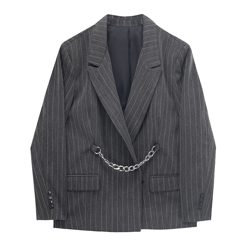 Chain Waist Striped Blazer Silhouette And Temperament Casual Suit