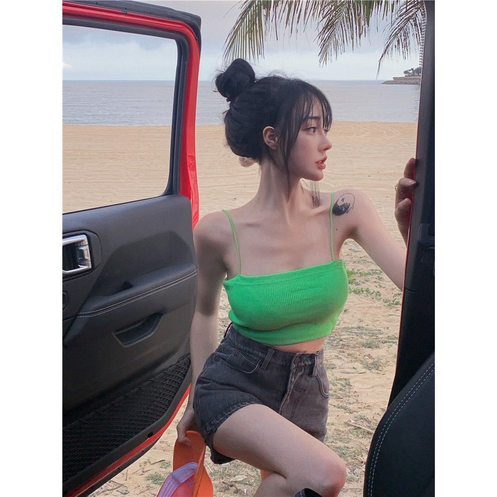 Solid Color String Inspirational Backless Sling Outer Wear  Midriff-baring Vest