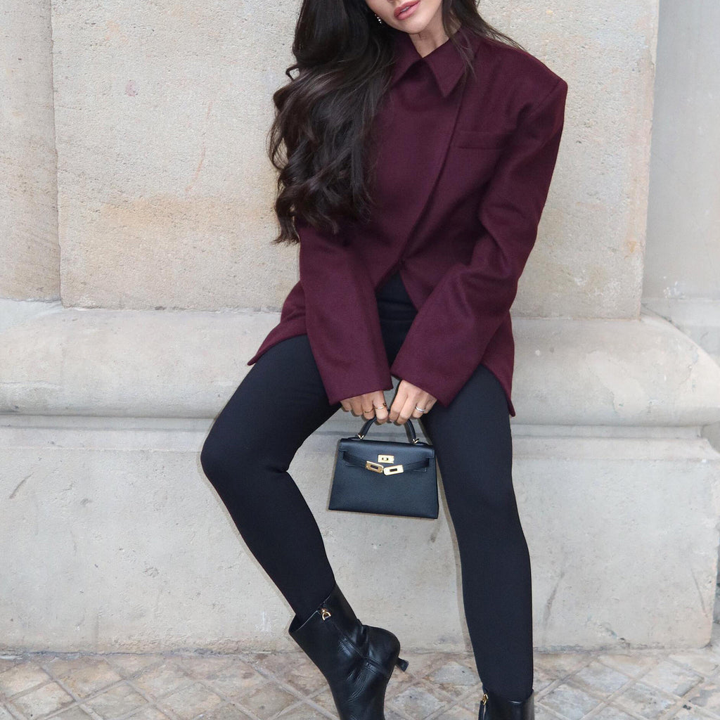 Burgundy Cross Placket Blazer
