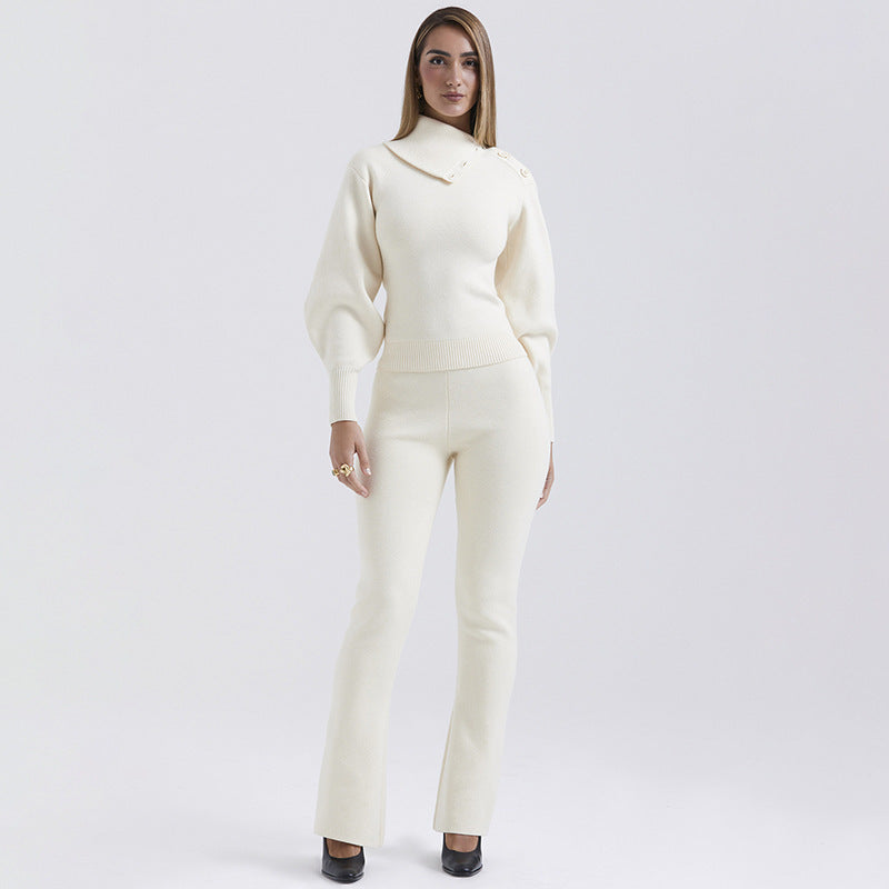 Two-piece Hooded Long Sleeve Straight-leg Pants Knitting Suit