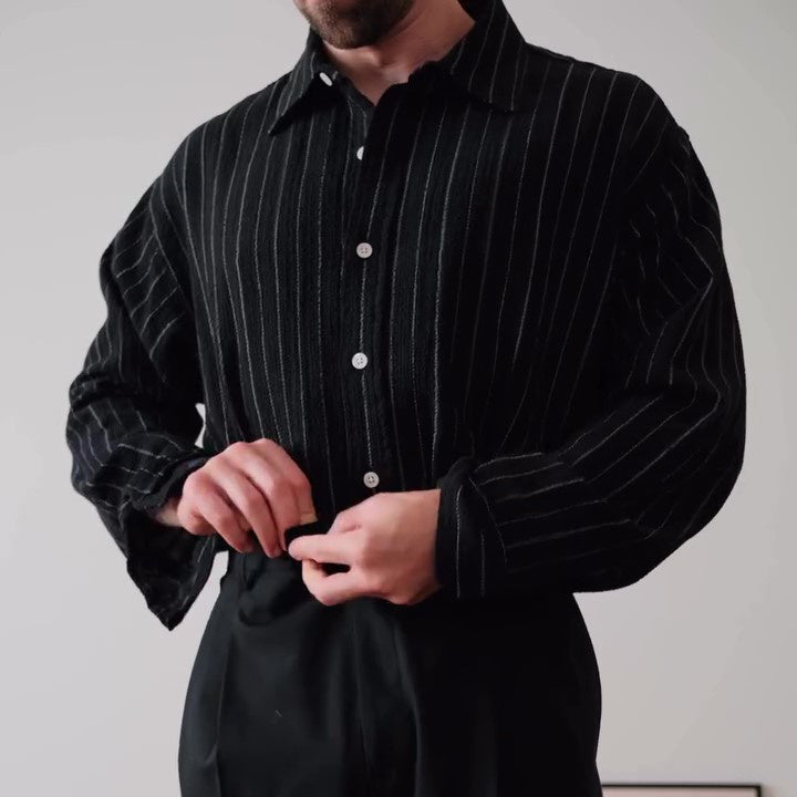 Black Pinstriped Button-Down Shirt