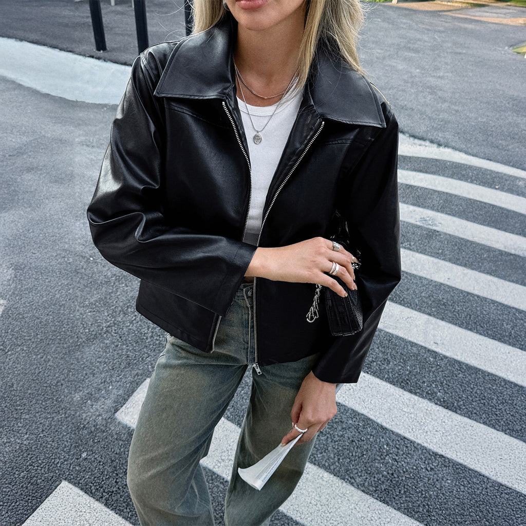 Long Sleeve Leather Coat Women's Clothing