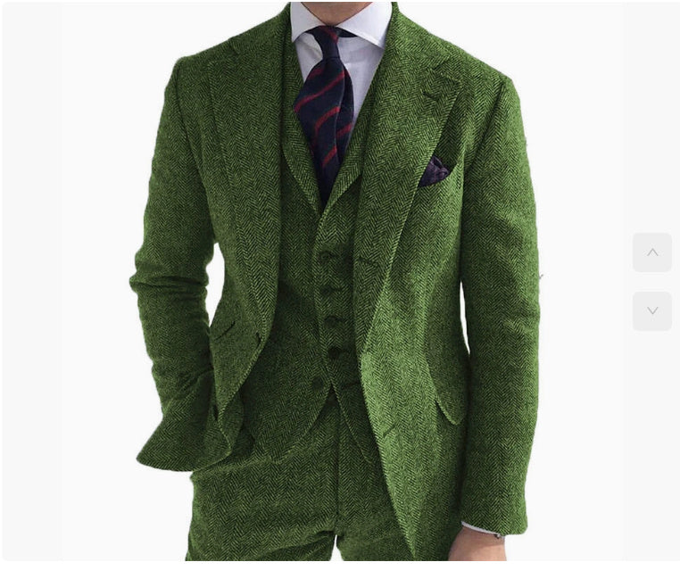 Men's Grey Wool Tweed Blazer Pant Set