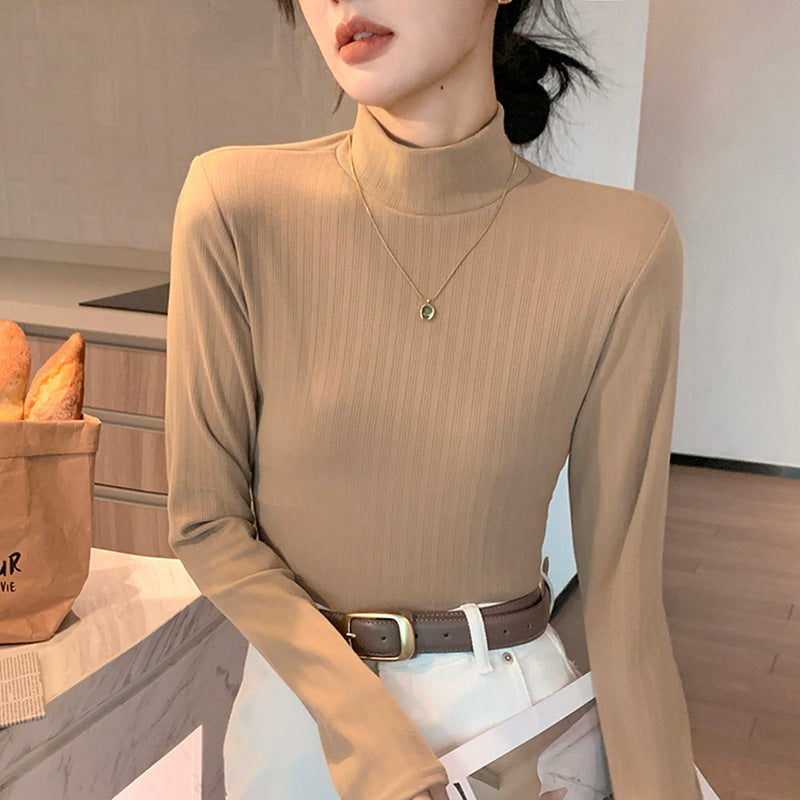 Double-sided Dralon Half Turtleneck Bottoming Shirt Women's Long-sleeved Warm Top