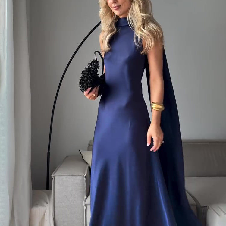 Royal Blue Satin Sleeveless Maxi Dress