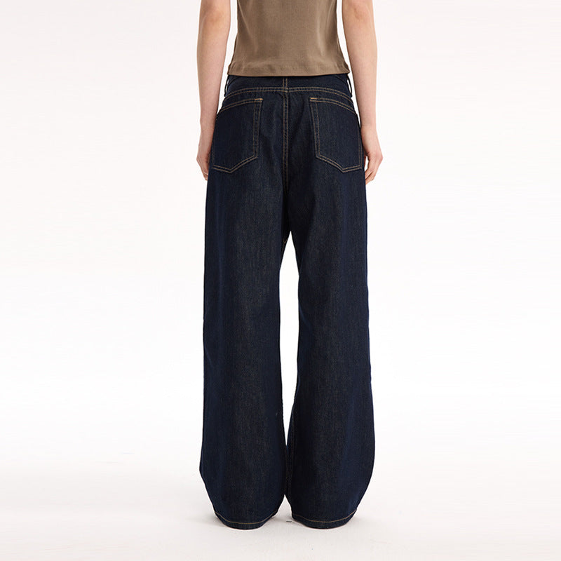 Dark Blue Classic Loose Straight Jeans For Men And Women