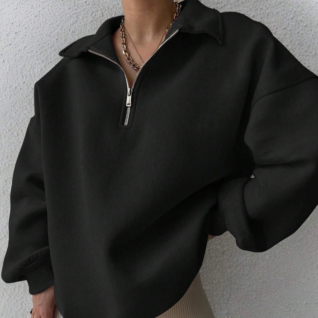 Women Plain Front Zipper Long Sleeve Simple Hoodie