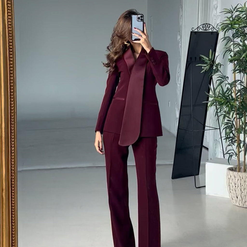 Irregular Collar Blazer & High Waist Pants Suit