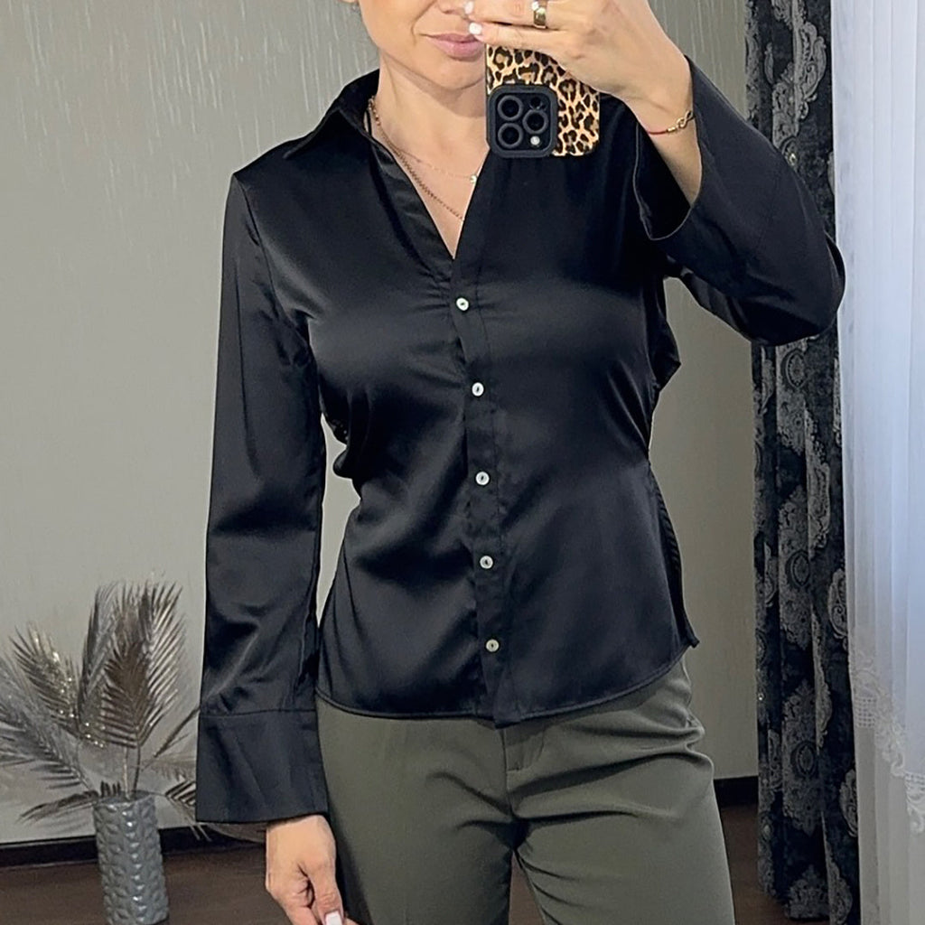 Black Satin Backless Lace-up Shirt