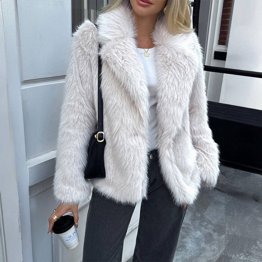 Solid Color Fluff Long Sleeve Coat Women's Clothing