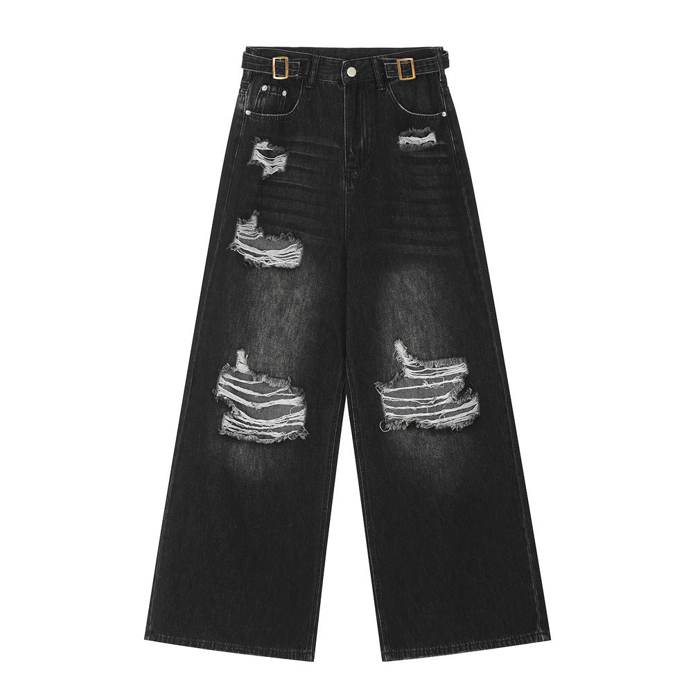 Fashion Wash Hole Wide-leg Jeans Men
