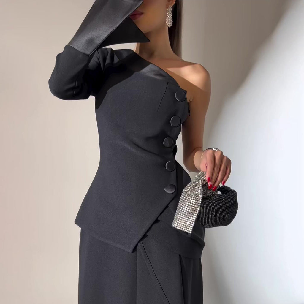One-piece Single-breasted Top & Irregular Skirt Set