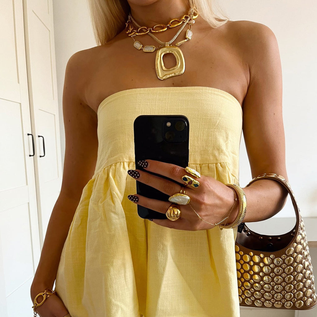 Cotton And Linen Tube Top & Skirt Set