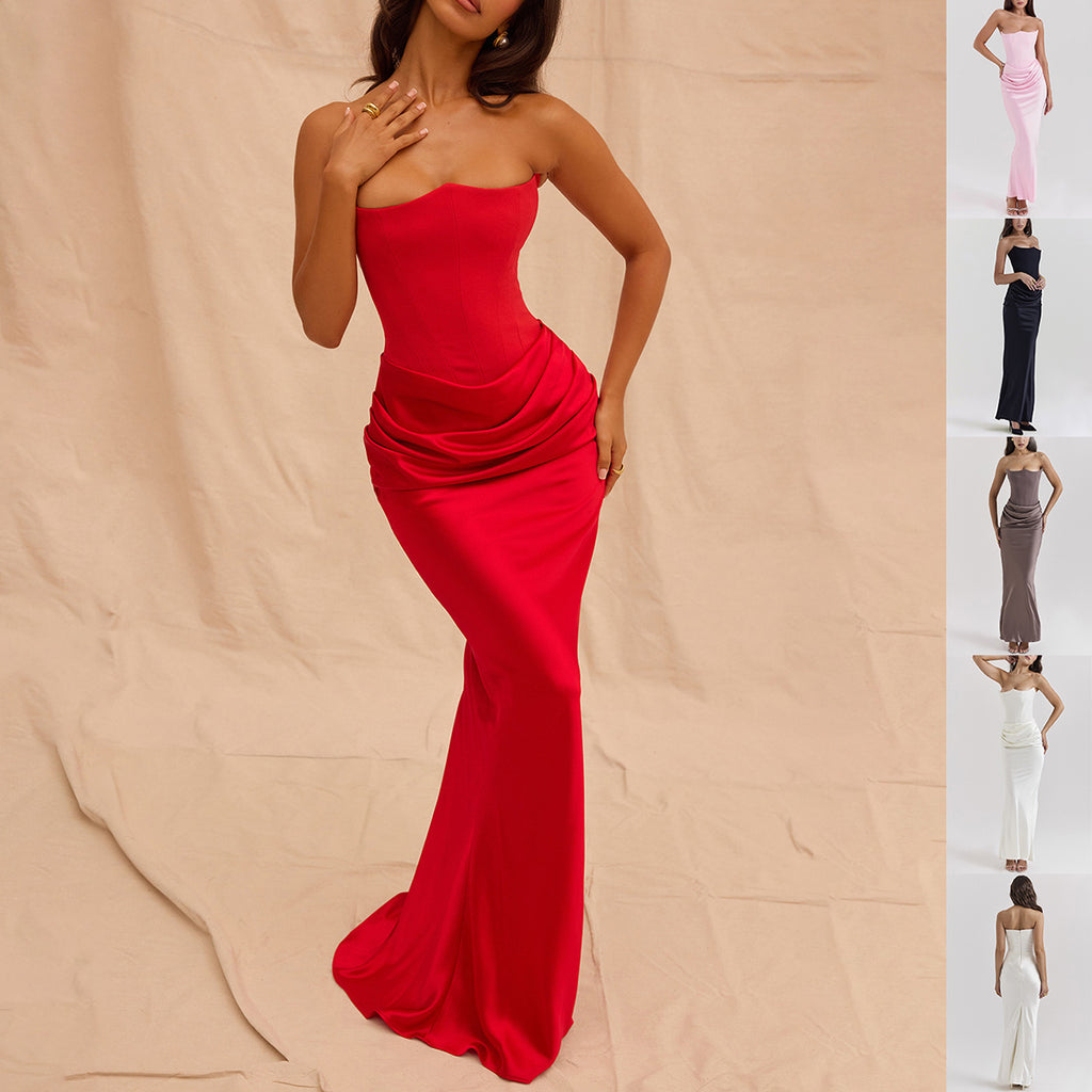 Slim Tube Top Long Dress Fashion Bandeau Backless Party Evening Dresses For Women Clothing