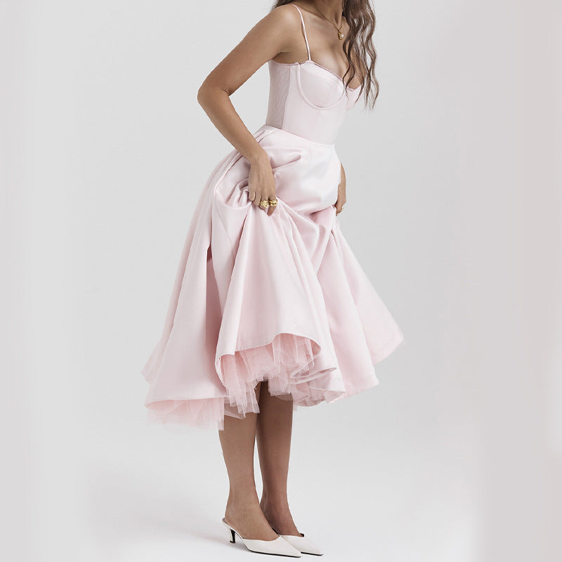 Light Luxury Heavy Industry Slimming Voile Suspender Skirt