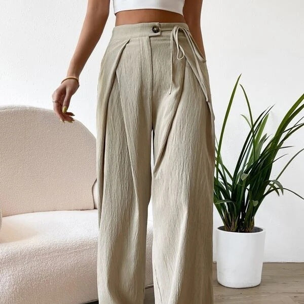 High-waist Lace-up Patchwork Fashion Casual Straight Leg Pants