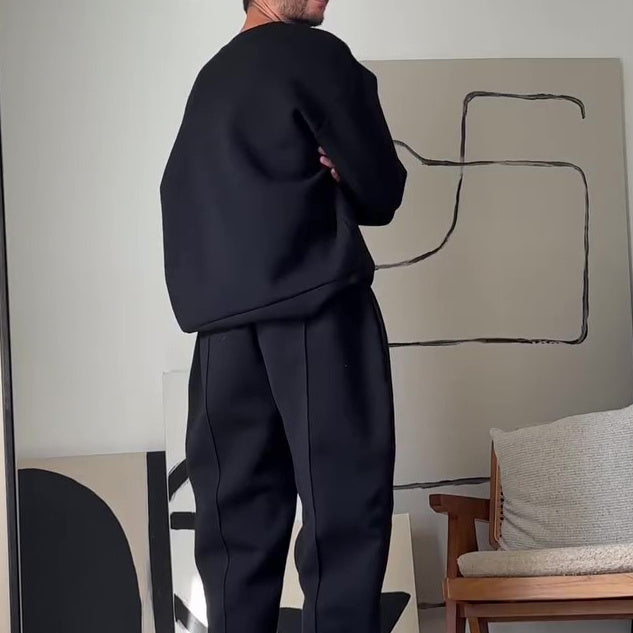 Men's Casual Round Neck Long Sleeve Sweatshirt & Elastic Waist Pants Set