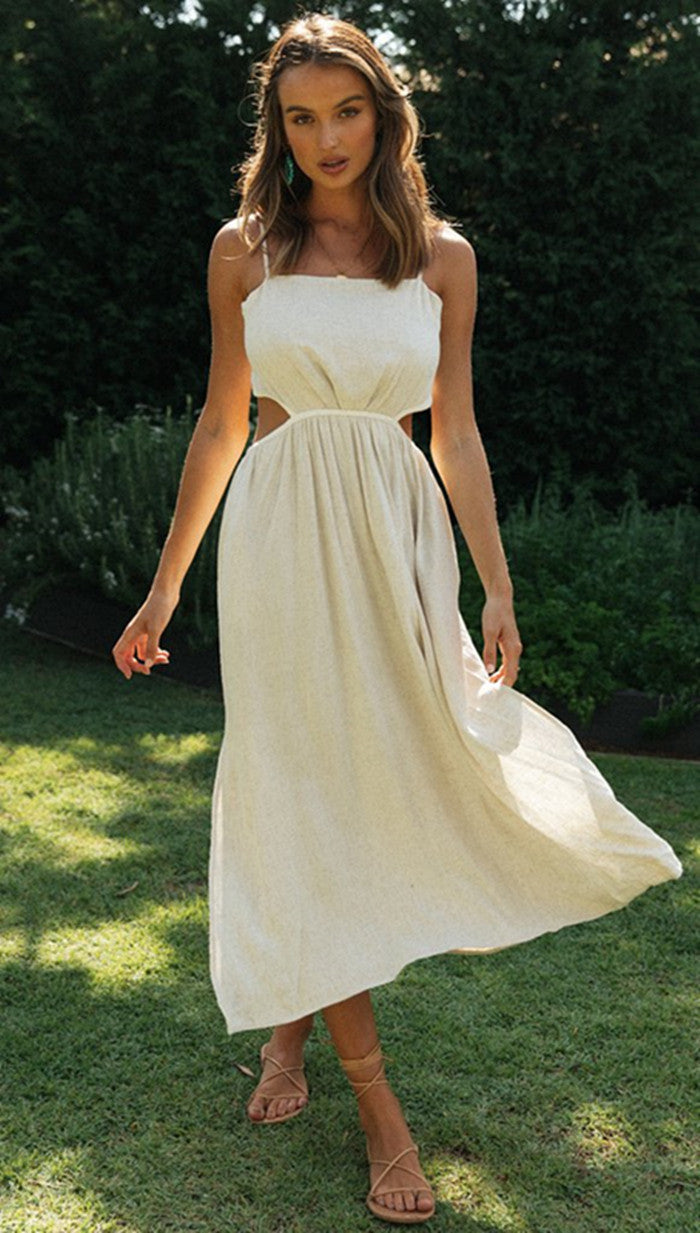 Spring and Summer Women Backless Lace-up Irregular Slit Dress