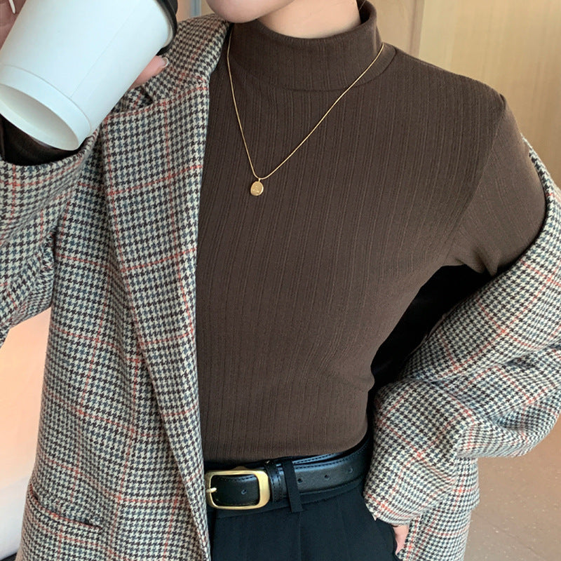 Double-sided Dralon Half Turtleneck Bottoming Shirt Women's Long-sleeved Warm Top