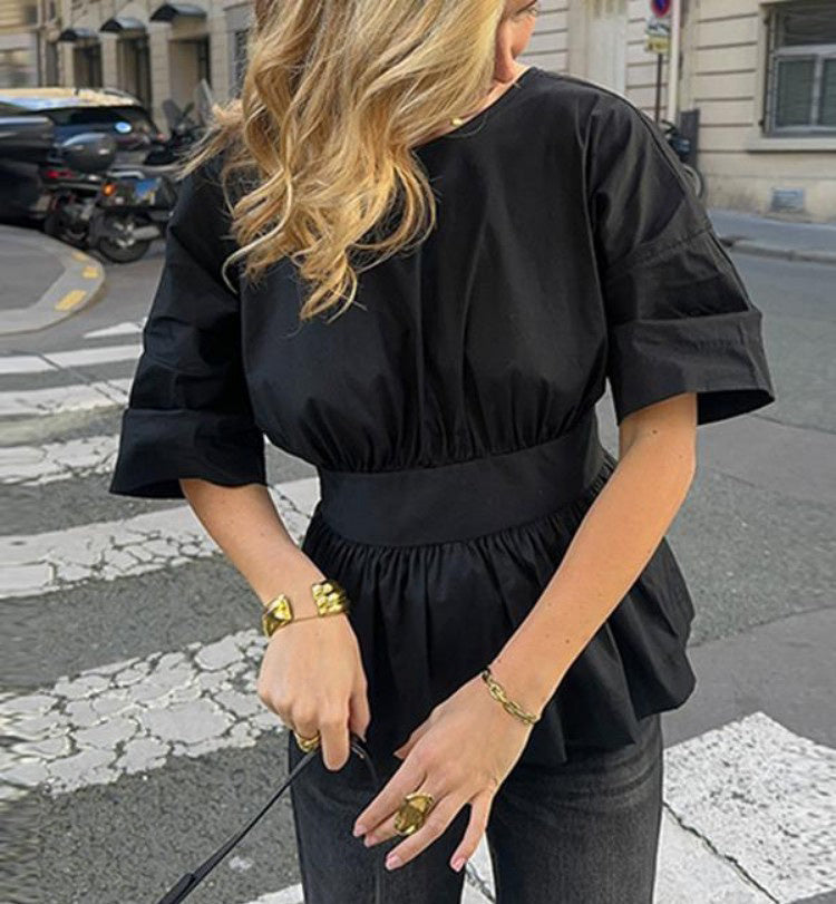 Summer Backless Short Sleeve T-shirt With Back-tied Design Fashion Bat Sleeve Top For Women Clothing