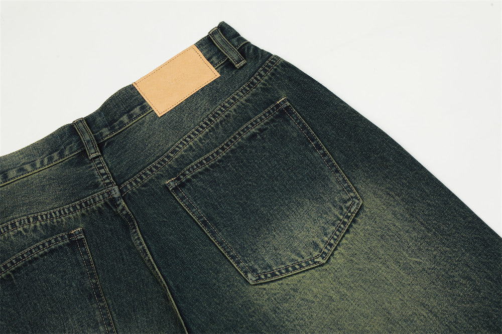 Loose Washed-out Straight Jeans For Men