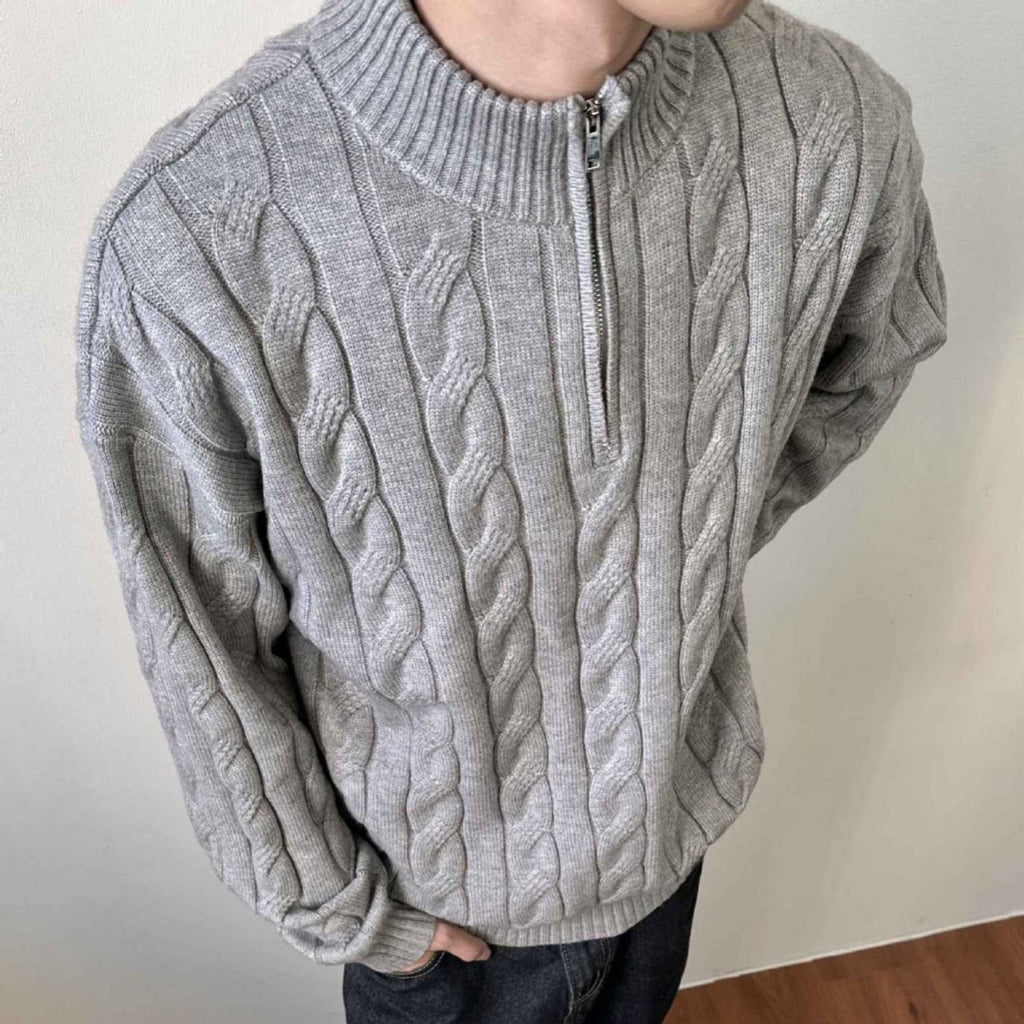 Loose Feeling Old Money Half Zipper Heavy Sweater