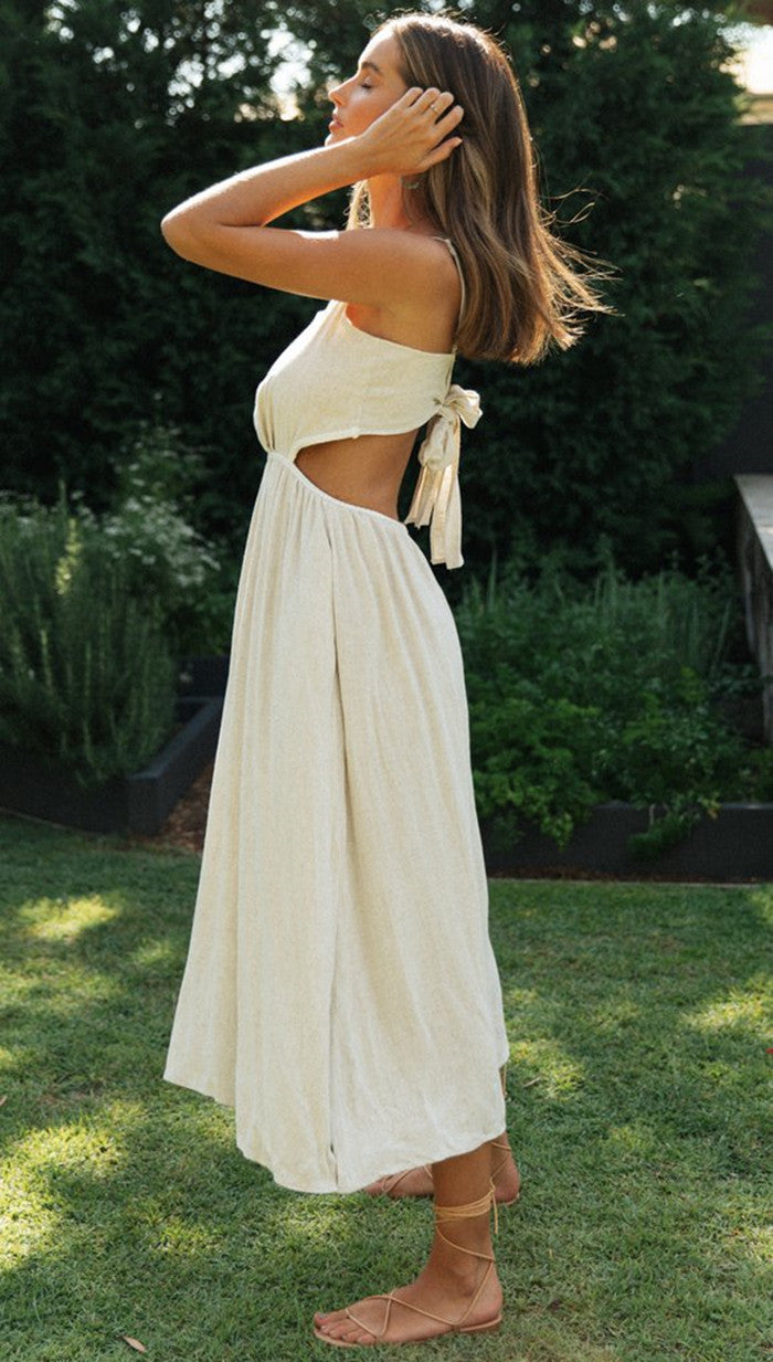 Spring and Summer Women Backless Lace-up Irregular Slit Dress