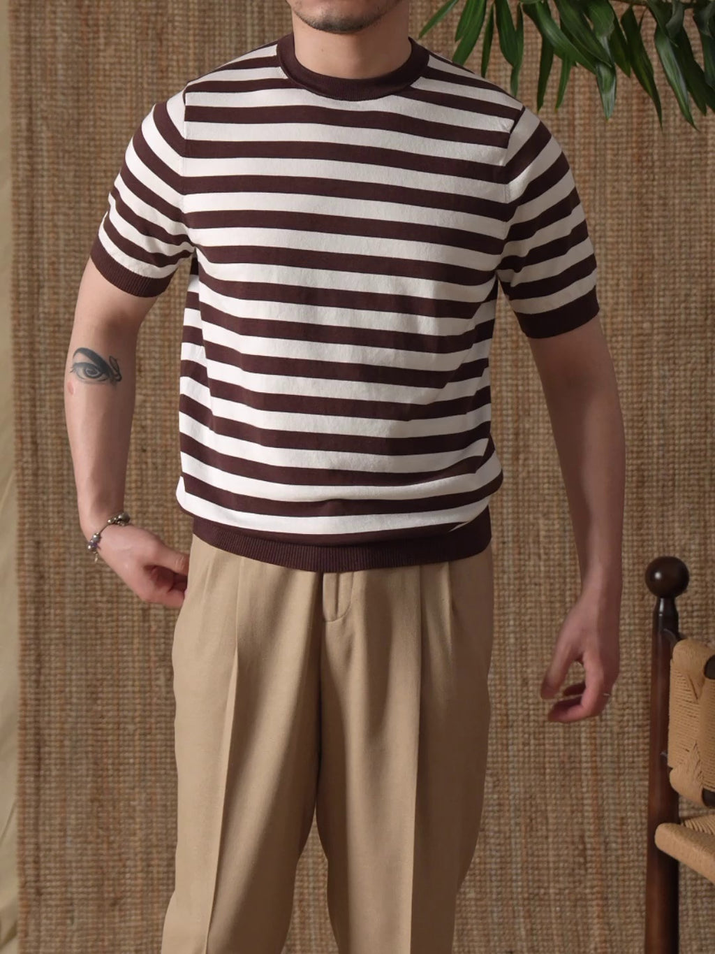 Striped Navy-striped Shirt Breathable Tencel Cotton Round Neck Short Sleeve T-shirt