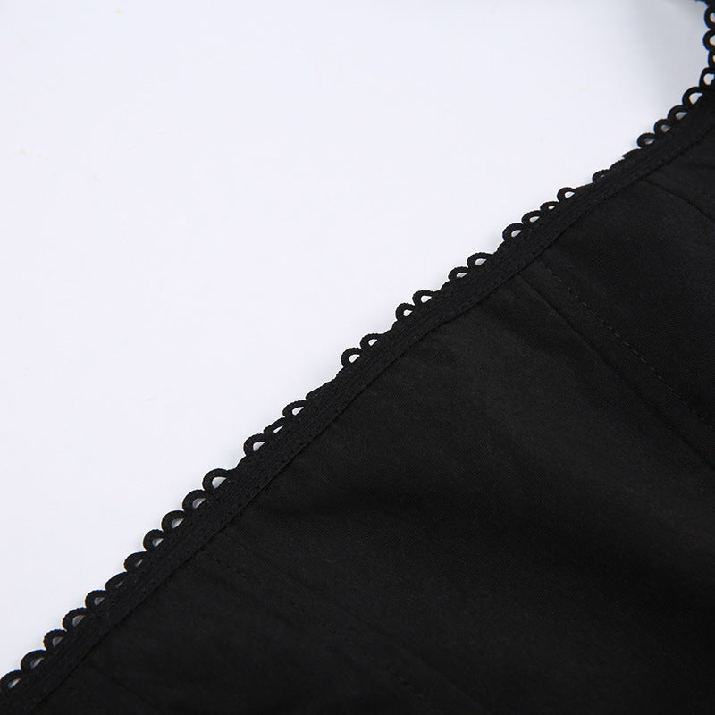 Lace-up Bow Collar Solid Color Graceful Slip Dress Women